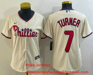 Women's Philadelphia Phillies #7 Trea Turner Cream Stitched MLB Cool Base Nike Jersey