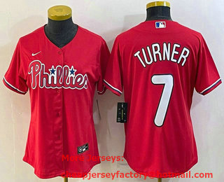 Women's Philadelphia Phillies #7 Trea Turner Red Stitched MLB Cool Base Nike Jersey