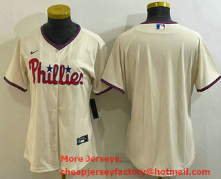 Women's Philadelphia Phillies Blank Cream Stitched MLB Cool Base Nike Jersey