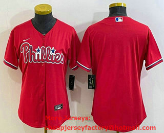 Women's Philadelphia Phillies Blank Red Stitched MLB Cool Base Nike Jersey