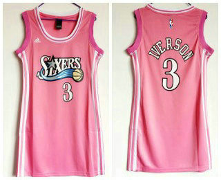 Women's Philadelphia Sixers #3 Allen Iverson Pink Retro NBA Dress Jersey