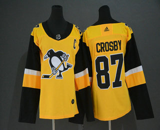 Women's Pittsburgh Penguins #87 Sidney Crosby Yellow Alternate Adidas Stitched NHL Jersey