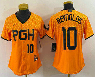 Women's Pittsburgh Pirates #10 Bryan Reynolds Number Yellowd 2023 City Connect Stitched Jersey 02