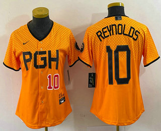 Women's Pittsburgh Pirates #10 Bryan Reynolds Number Yellowd 2023 City Connect Stitched Jersey 03