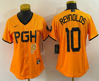 Women's Pittsburgh Pirates #10 Bryan Reynolds Yellowd 2023 City Connect Stitched Jersey 01