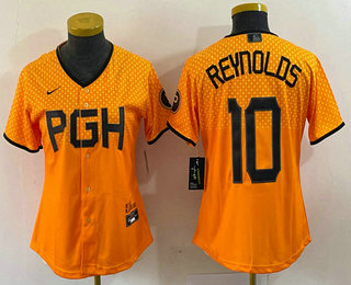 Women's Pittsburgh Pirates #10 Bryan Reynolds Yellowd 2023 City Connect Stitched Jersey 02
