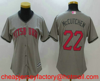 Women's Pittsburgh Pirates #22 Andrew McCutchen Gray With Pink Mother's Day Stitched MLB Cool Base Jersey