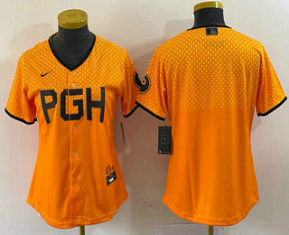 Women's Pittsburgh Pirates Blank Clemente Yellow 2023 City Connect Stitched Jersey 01