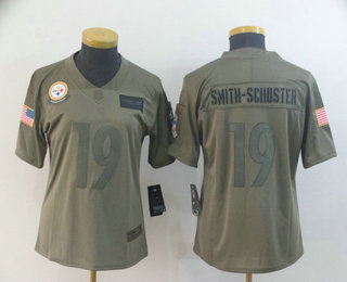 Women's Pittsburgh Steelers #19 JuJu Smith-Schuster NEW Olive 2019 Salute To Service Stitched NFL Nike Limited Jersey