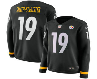 Women's Pittsburgh Steelers #19 JuJu Smith-Schuster Nike Black Therma Long Sleeve Limited Jersey