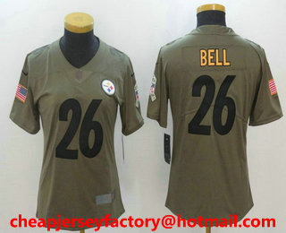 Women's Pittsburgh Steelers #26 Le'Veon Bell Olive 2017 Salute To Service Stitched NFL Nike Limited Jersey