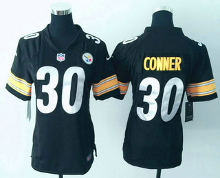 Women's Pittsburgh Steelers #30 James Conner Black Team Color Stitched NFL Nike Game Jersey