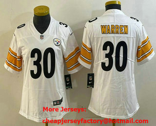 Women's Pittsburgh Steelers #30 Jaylen Warren White Vapor Limited Stitched Jersey
