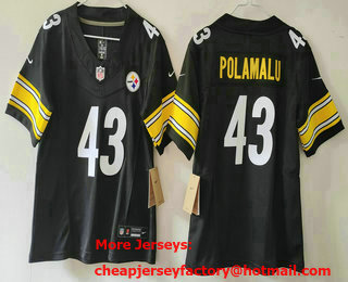 Women's Pittsburgh Steelers #43 Troy Polamalu Black 2023 FUSE Vapor Limited Stitched Jersey