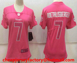 Women's Pittsburgh Steelers #7 Ben Roethlisberger Pink Fashion 2017 Rush NFL Nike Limited Jersey