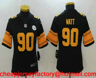 Women's Pittsburgh Steelers #90 T. J. Watt Black 2016 Color Rush Stitched NFL Nike Limited Jersey