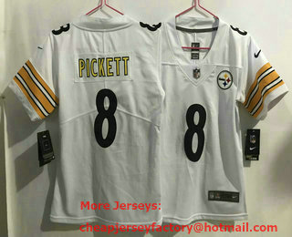 Women's Pittsburgh Steelers #8 Kenny Pickett 2022 White Vapor Untouchable Limited Stitched Jersey