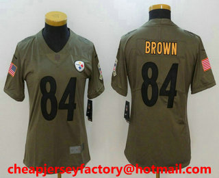Women's Pittsburgh Steelers #84 Antonio Brown Olive 2017 Salute To Service Stitched NFL Nike Limited Jersey