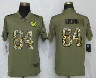 Women's Pittsburgh Steelers #84 Antonio Brown Olive With Camo 2017 Salute To Service Stitched NFL Nike Limited Jersey