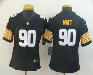 Women's Pittsburgh Steelers #90 T. J. Watt Black 2017 Vapor Untouchable Stitched NFL Nike Throwback Limited Jersey