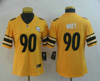 Women's Pittsburgh Steelers #90 T. J. Watt Gold 2019 Inverted Legend Stitched NFL Nike Limited Jersey