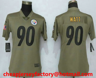 Women's Pittsburgh Steelers #90 T. J. Watt Olive 2017 Salute To Service Stitched NFL Nike Limited Jersey