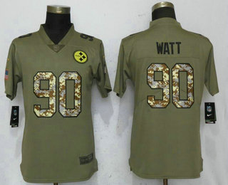 Women's Pittsburgh Steelers #90 T. J. Watt Olive With Camo 2017 Salute To Service Stitched NFL Nike Limited Jersey
