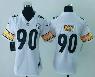 Women's Pittsburgh Steelers #90 T. J. Watt White Road Stitched NFL Nike Game Jersey