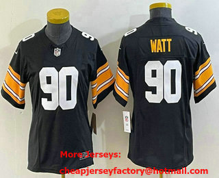 Women's Pittsburgh Steelers #90 TJ Watt Black 2023 FUSE Vapor Limited Stitched Throwback Jersey