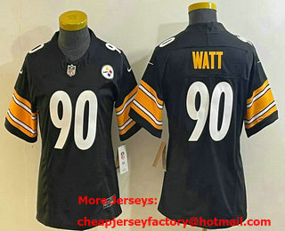 Women's Pittsburgh Steelers #90 TJ Watt Limited Black FUSE Vapor Jersey