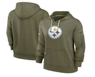 Women's Pittsburgh Steelers 2022 Olive Salute to Service Therma Performance Pullover Hoodie