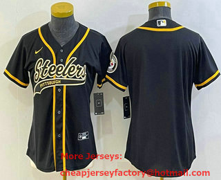 Women's Pittsburgh Steelers Blank Black With Patch Cool Base Stitched Baseball Jersey