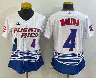 Women's Puerto Rico Baseball #4 Yadier Molina Number 2023 Red World Classic Stitched Jersey 05
