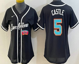 Women's San Antonio Spurs #5 Stephon Castle Black Stitched Baseball Jersey