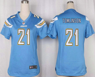 Women's San Diego Chargers #21 LaDainian Tomlinson Light Blue Alternate Stitched NFL Nike Game Jersey