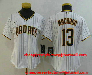 Women's San Diego Padres #13 Manny Machado White Stitched MLB Cool Base Nike Jersey