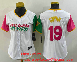 Women's San Diego Padres #19 Tony Gwynn White 2022 City Connect Cool Base Stitched Jersey