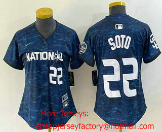 Women's San Diego Padres #22 Juan Soto Number Royal 2023 All Star Cool Base Stitched Baseball Jersey