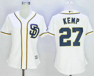 Women's San Diego Padres #27 Matt Kemp White 2016 Home Cool Base Baseball Jersey
