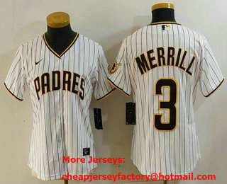 Women's San Diego Padres #3 Jackson Merrill White Cool Base Stitched Jersey