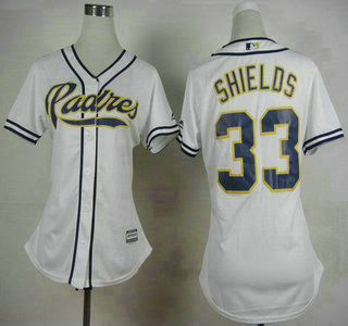 Women's San Diego Padres #33 James Shields Home White 2015 MLB Cool Base Jersey