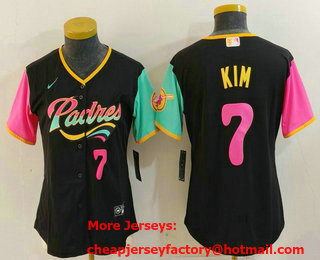 Women's San Diego Padres #7 Ha Seong Kim Black Player Number Fashion Baseball Jersey