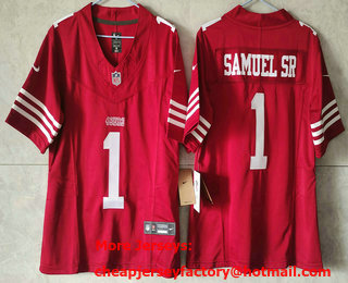 Women's San Francisco 49ers #1 Deebo Samuel Sr Limited Red FUSE Vapor Jersey