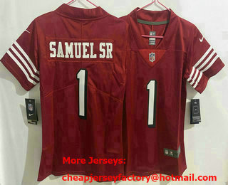 Women's San Francisco 49ers #1 Deebo Samuel Sr Limited Red Throwback Vapor Jersey