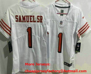 Women's San Francisco 49ers #1 Deebo Samuel Sr Limited White Throwback Vapor Jersey