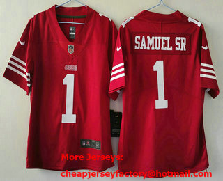 Women's San Francisco 49ers #1 Deebo Samuel Sr Red 2024 Vapor Limited Stitched Jersey