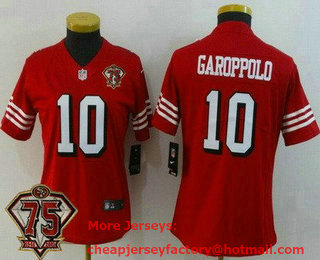 Women's San Francisco 49ers #10 Jimmy Garoppolo Limited Red 75th Anniversary 2021 Color Rush Vapor Untouchable Limited Jersey