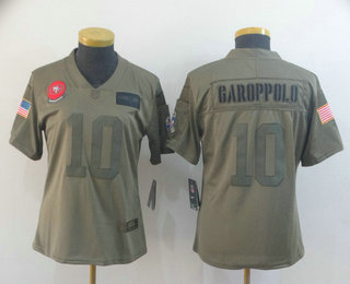 Women's San Francisco 49ers #10 Jimmy Garoppolo NEW Olive 2019 Salute To Service Stitched NFL Nike Limited Jersey