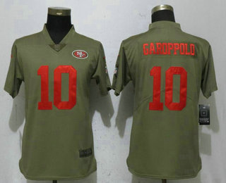 Women's San Francisco 49ers #10 Jimmy Garoppolo Olive 2017 Salute To Service Stitched NFL Nike Limited Jersey