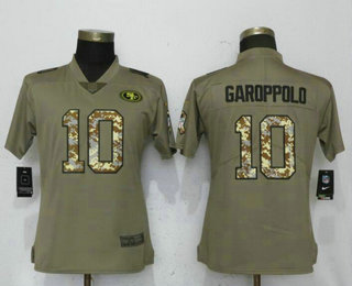 Women's San Francisco 49ers #10 Jimmy Garoppolo Olive With Camo 2017 Salute To Service Stitched NFL Nike Limited Jersey